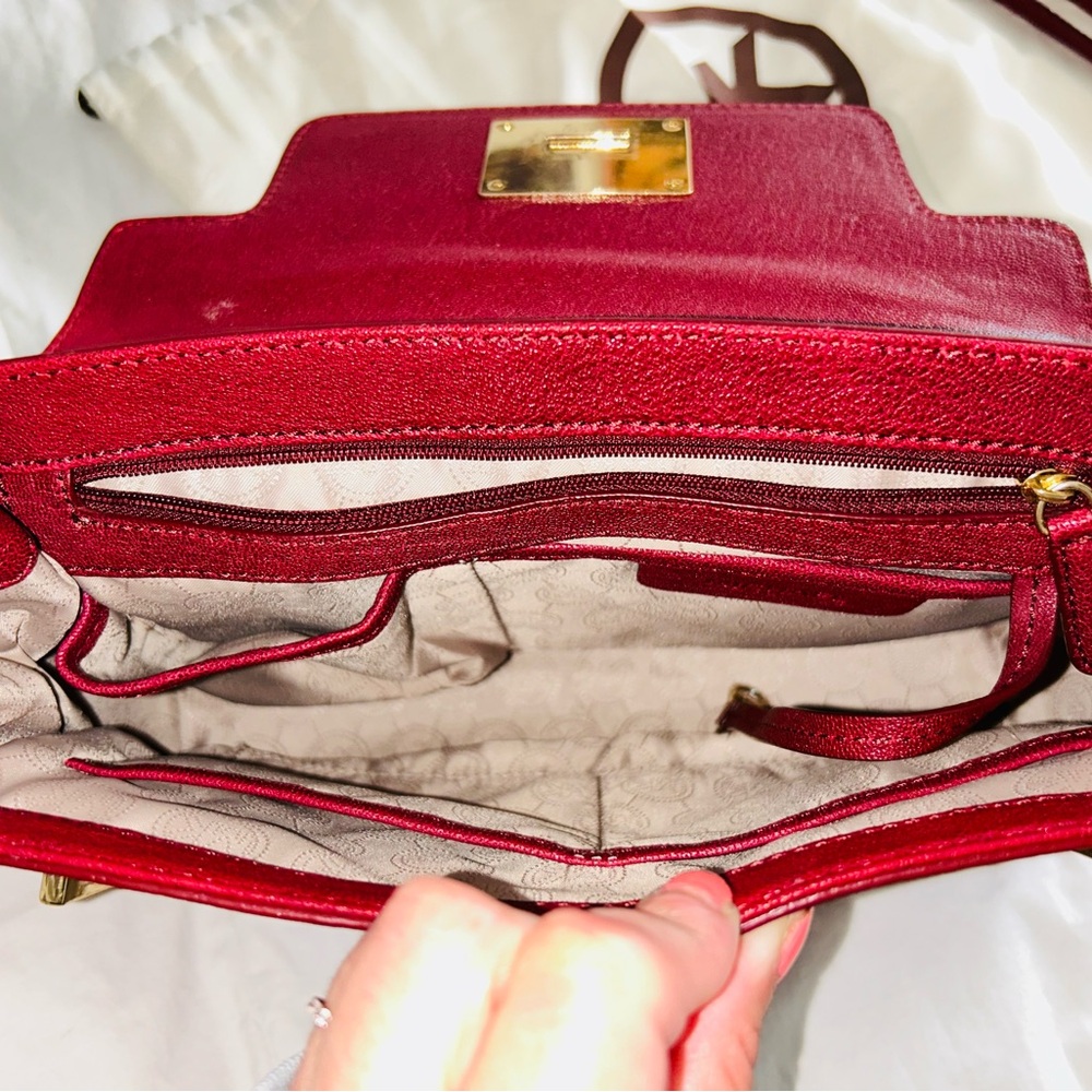 Michael Kors leather handbag burgundy shoulder cross body & dust bag 6 pockets - Picture 5 of 9